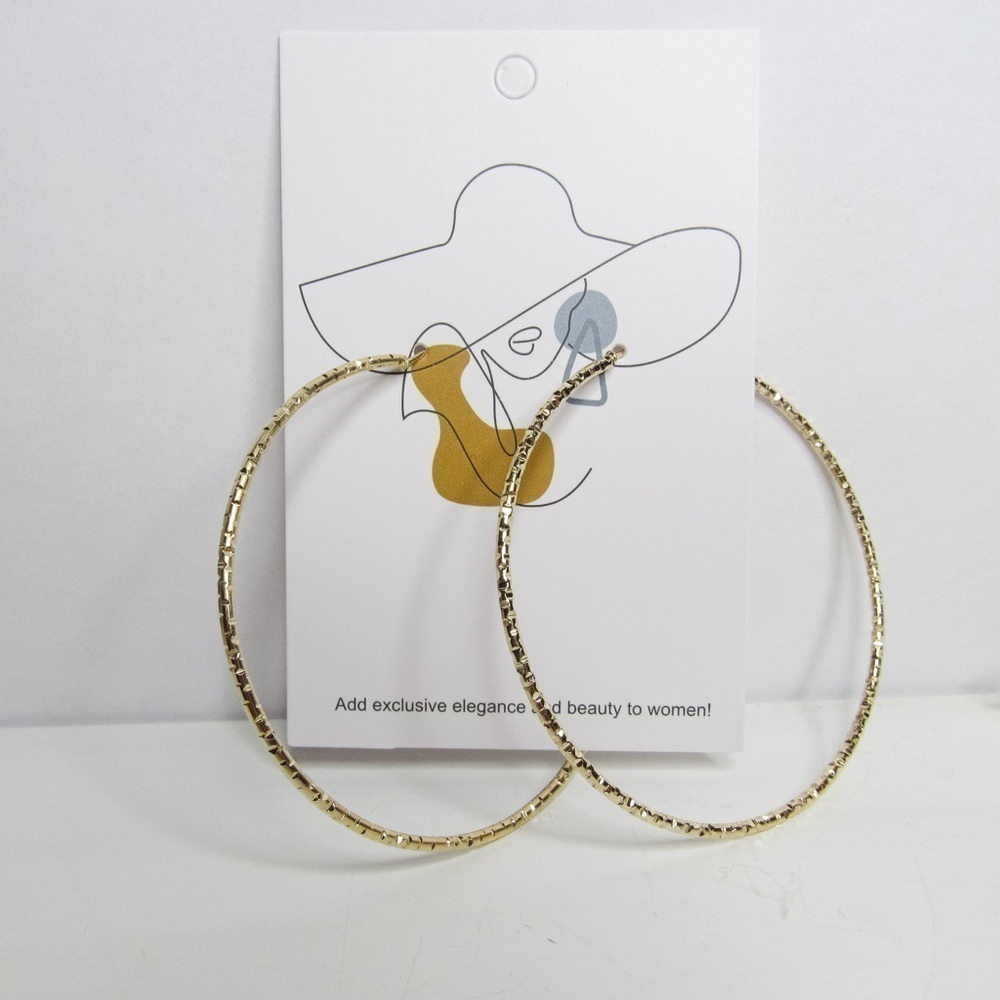 Golden 2” Large Textured Hoop Dangle Statement Earrings